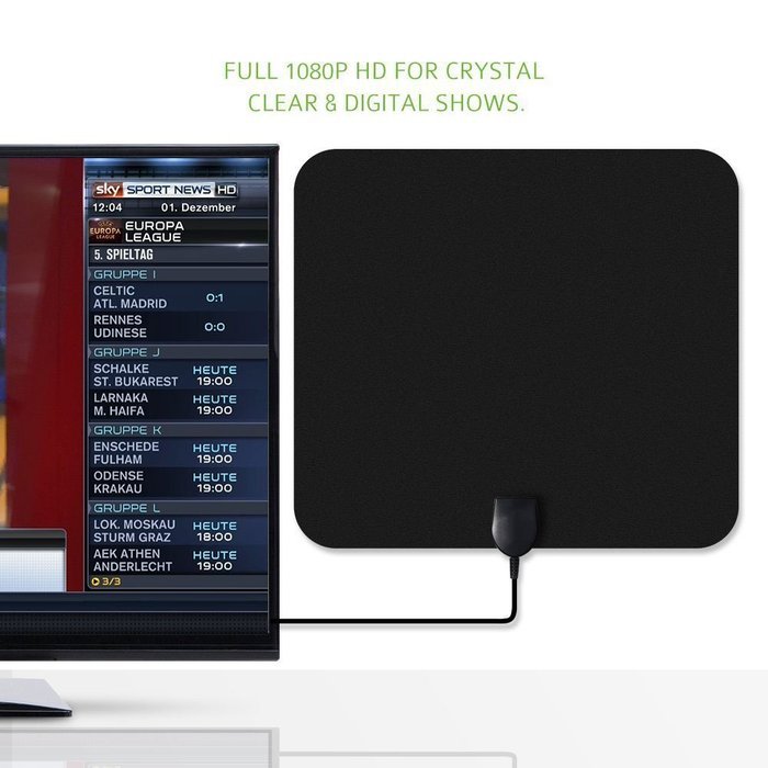 TV antenna,YaphteS Amplified Indoor Digital HDTV Antenna 50 Mile Range with Power Supply and 13 ft Coax Cable