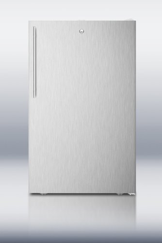 Summit FF511LSSHV: 20" wide counter height all-refrigerator, auto defrost with a lock, stainless steel doo