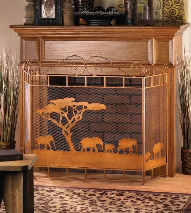 GHP Iron/Sheet Metal Wild Savannah Elephant Fireplace Screen Decoration