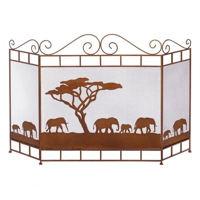 GHP Iron/Sheet Metal Wild Savannah Elephant Fireplace Screen Decoration N2