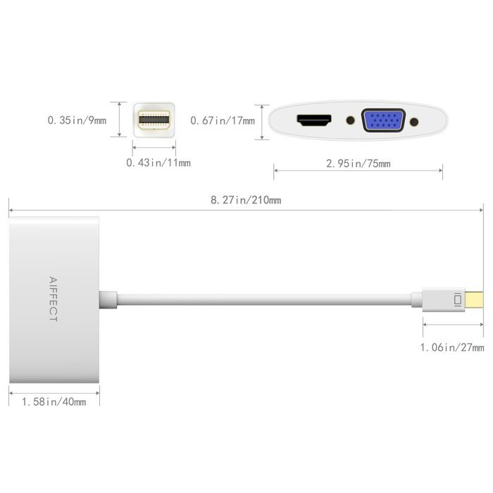 [Upgraded Version 4K] AIFFECT 2 in 1 Mini DP to HDMI & VGA 4K Adapter Cable ( Compatible with Thunderbolt ) for... N4