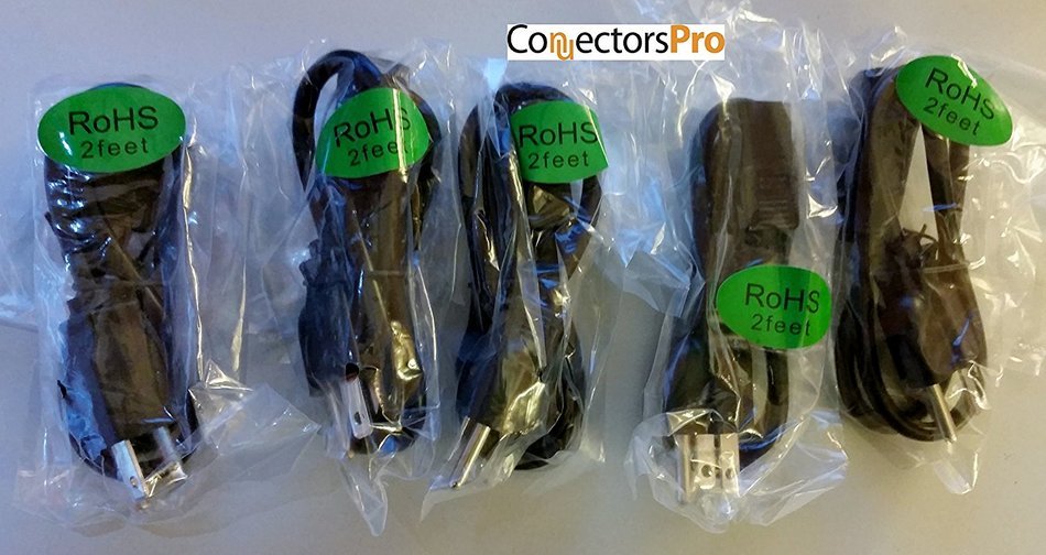 PC Accessories- Connectors Pro 5-PK 2' Universal Power Cable Cord - 2 Feet IEC320 C13 to NEMA 5-15P, 5-PACK CSA...
