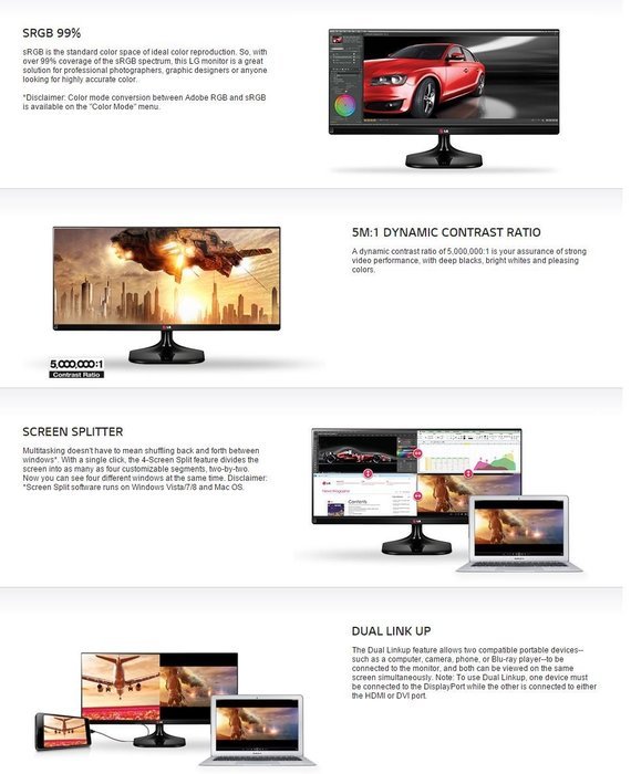 LG 29UM55 29" Cineview LED Monitor AH-IPS 2HDMI WFHD 2560x1080 PBP N4