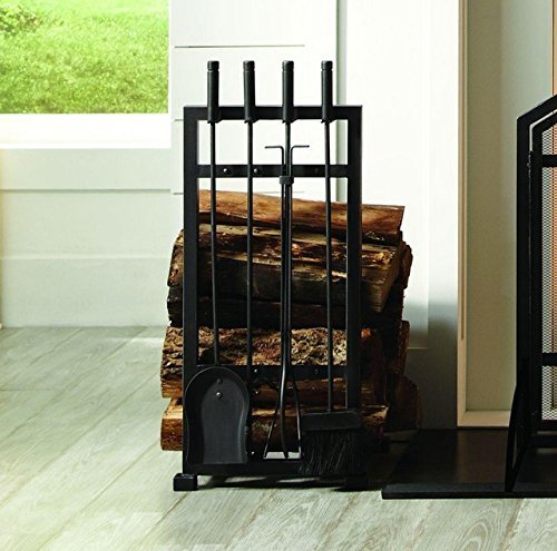 4-piece Harper Fireplace Toolset with Log Holder | Log Holder, Poker, Tong, Shovel, Tampico Brush and Heavy-duty...