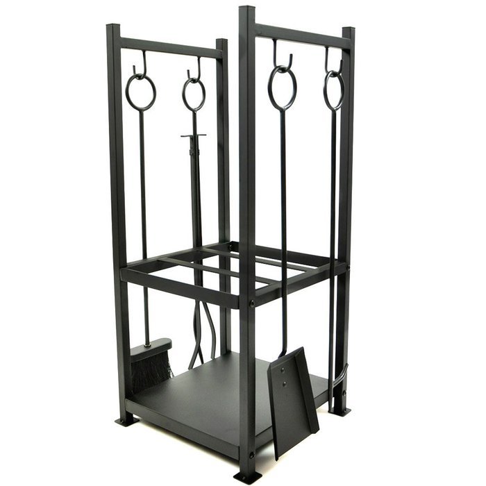 WoodEze HR2501WA Hearth Firewood Rack With Fireplace Tool Set - Black N2