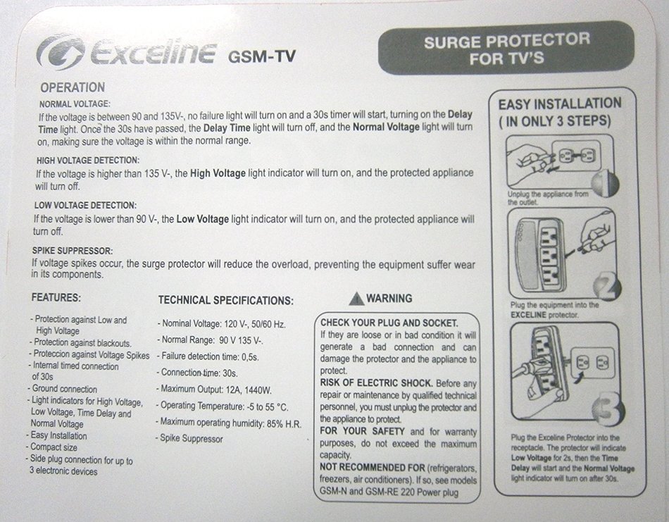 3-Outlet Electronic Surge Protector for Tv's, Audio Equipment, Video Games, Computers, Printers