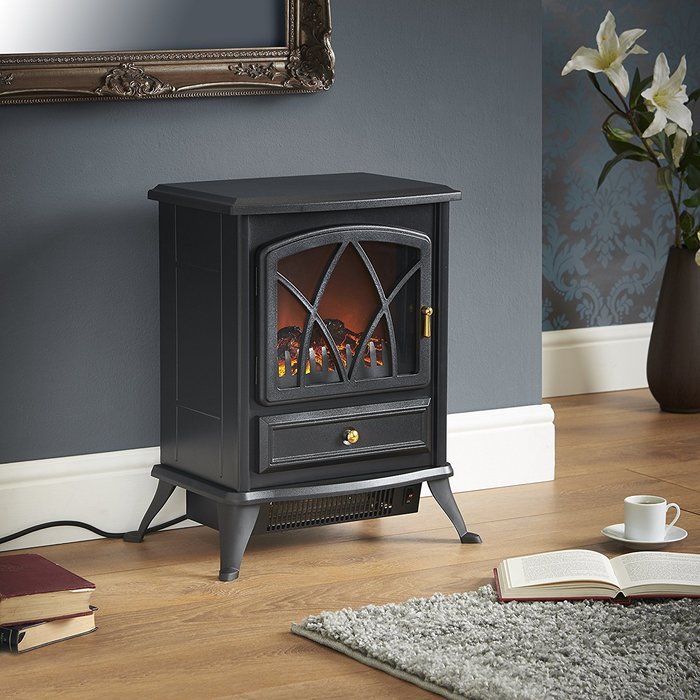 VonHaus 1500W Portable Electric Stove Heater Fireplace / Space Heater with Log Burning Flame Effect