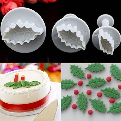 Generic 3pcs Baking Tool Cake Decorating Fondant Holly Leaf Mould Plunger Cutter Mold N3