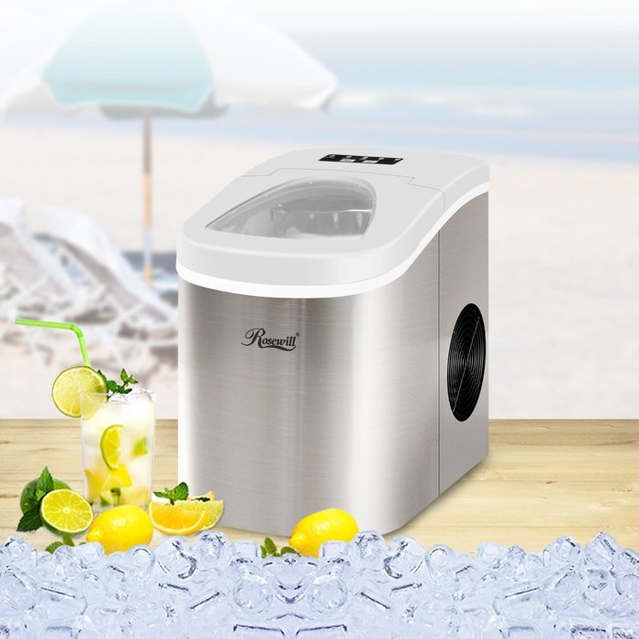 Rosewill Stainless Steel Portable Ice Maker 26.5 lb Per Day, RHIM-15001, White Top N2