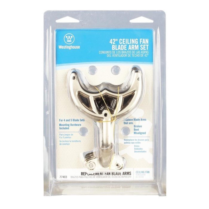 Westinghouse 7740300 42 inch Brushed Nickel Finish Replacement Fan Blade Arms, Five Pack N3