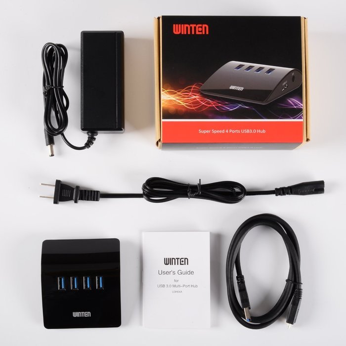 Winten WT-U3H04A-BK 4 Port 3.0 USB Hub , 5V/4A 20W AC Power Adapter SuperSpeed Hub with 20W Power Adapter ,Maximum...
