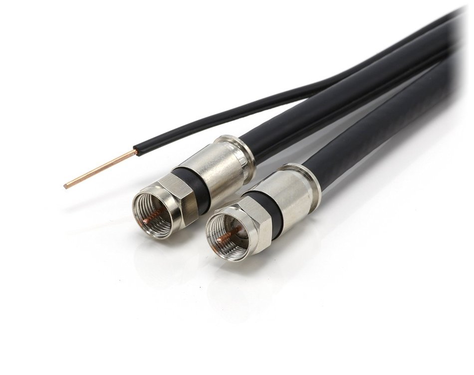 75ft Dual RG6 Coax 18AWG Coaxial Cable With Attached Ground Wire, High Quality Compression Connectors, Black N2