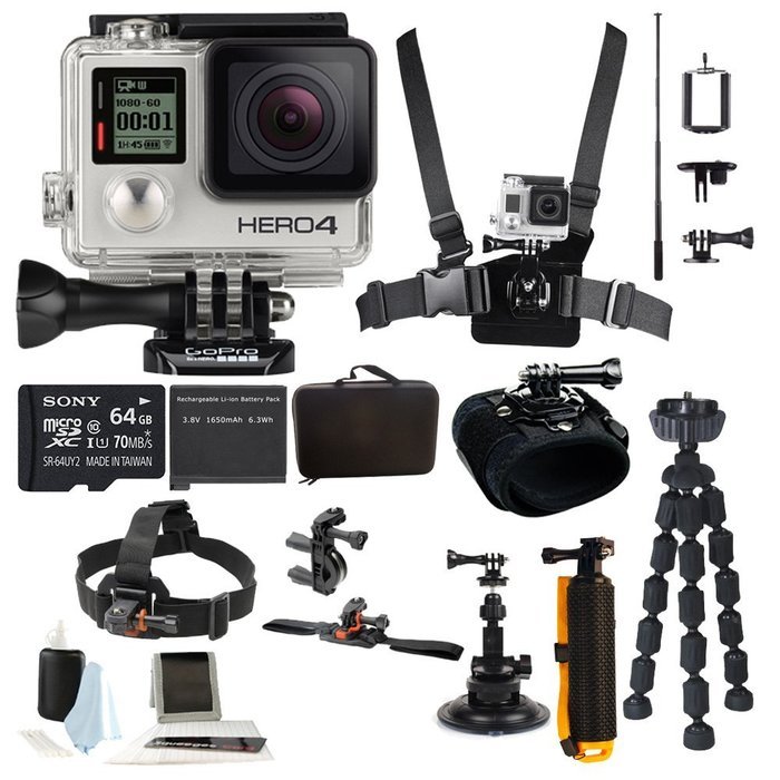 GoPro HERO4 Silver 64GB MicroSDXC Memory Card Extreme Action Accessory Bundle N5