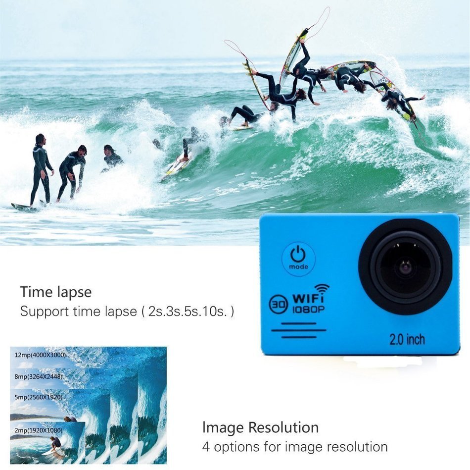 LAFEINA SJ7000 WIFI 2.0"LCD 1080P HD Waterproof Diving Sports Action Camera with 2 Batteries and 19 Accessories... N13