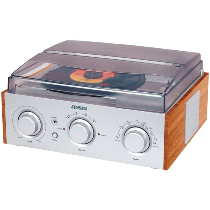 Jensen 3-Speed Stereo Turntable with AM/FM Stereo Radio (Silver)