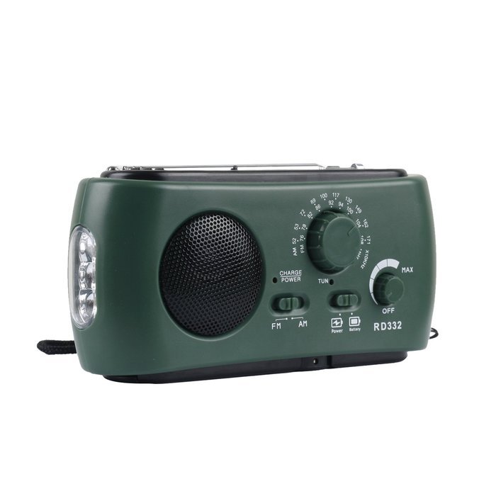 Qooltek Portable Dynamo Emergency Solar Hand Crank Self Powered AM/FM Radio 3 LED Flashlight with Cables(Green)
