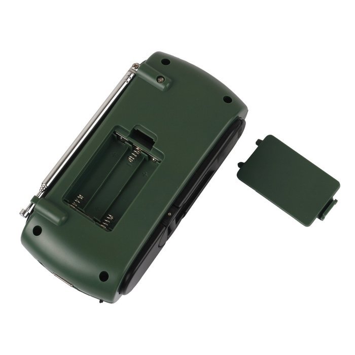 Qooltek Portable Dynamo Emergency Solar Hand Crank Self Powered AM/FM Radio 3 LED Flashlight with Cables(Green) N2