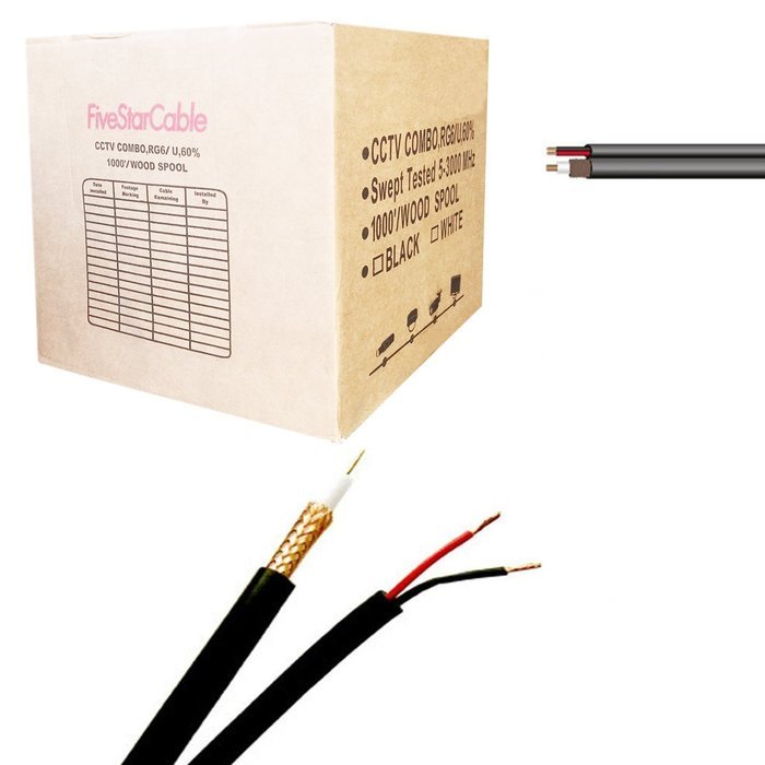 Five Star Cable UL Litsted RG59 Siamese 500 ft. Coaxial CCTV Cable - Combo 20 AWG Solid Copper RG59 + 18/2 18AWG...