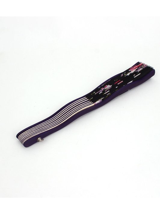 Peony Print Fabric Cloth Wood Frame Hand Fan Black Ivory Purple