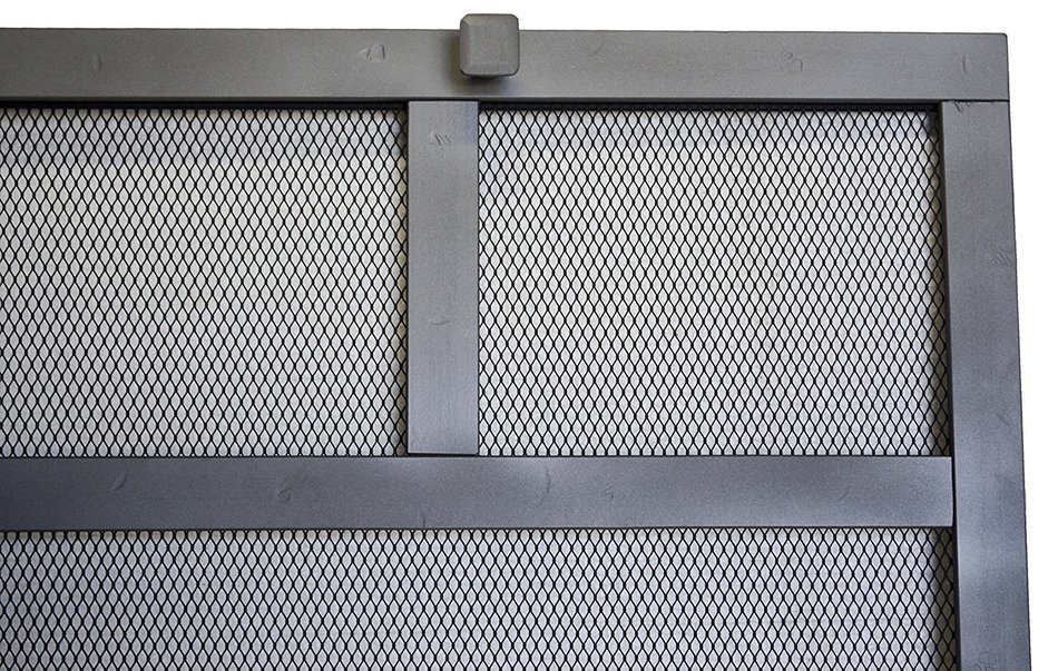Rectangular Freestanding Fireplace Screen with Sutter Design (47"w X 35"h, Hammered Grained Pewter)