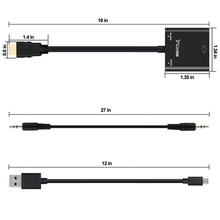 HDMI to VGA Output, Costech HD 1080p Gold-plated TV AV Video Converter Adapter Plug and Play with Audio Cable,...