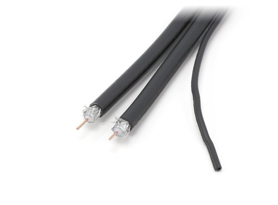 75ft Dual RG6 Coax 18AWG Coaxial Cable With Attached Ground Wire, High Quality Compression Connectors, Black N3