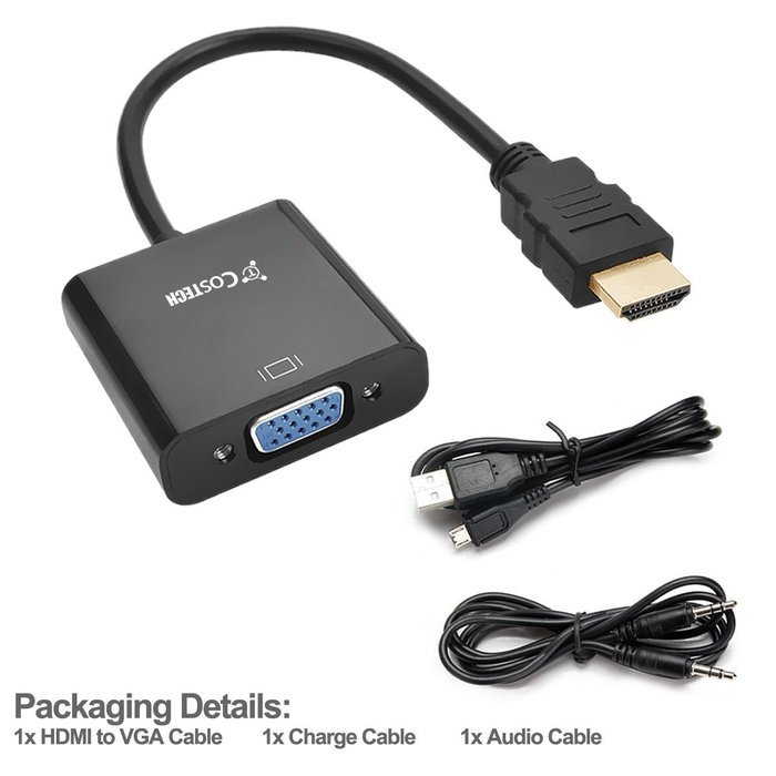 HDMI to VGA Output, Costech HD 1080p Gold-plated TV AV Video Converter Adapter Plug and Play with Audio Cable,... N2
