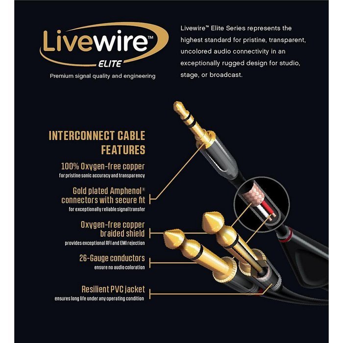 Livewire Elite Interconnect Cable 3.5 mm TRS Male to 3.5 mm TRS Male 3 ft. Black