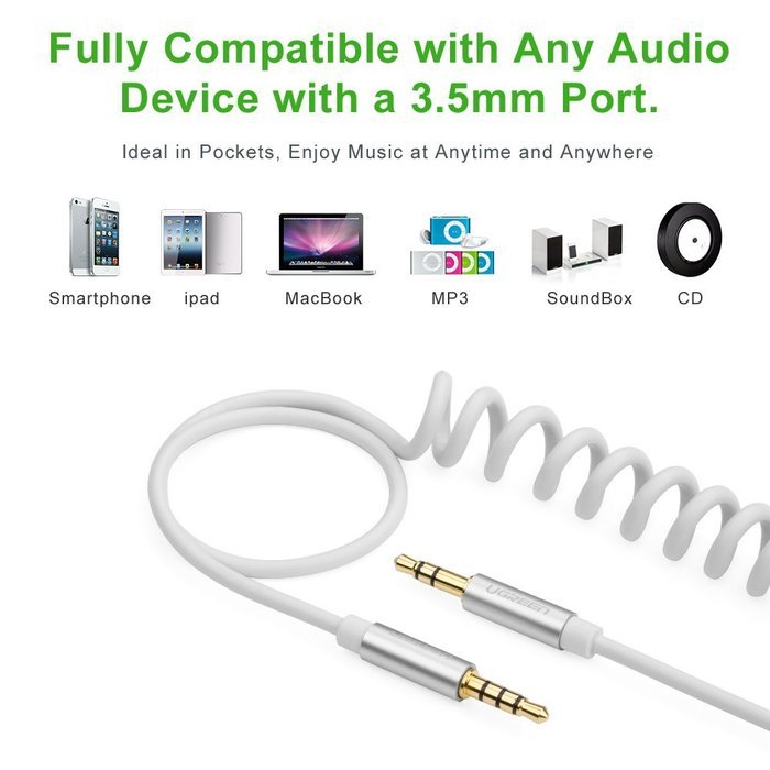 3.5mm Audio Cable, Ugreen 3.5mm Coiled Stereo Audio Cable Male for Car Stereo/Headphone/Phone/MP3(5FT, Black) N3
