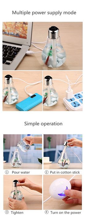 Rubility 400ml Diffuser Humidifier Creative USB Portable 7 Colors Change Bulb Design Humidifier, 6 Hours Working...