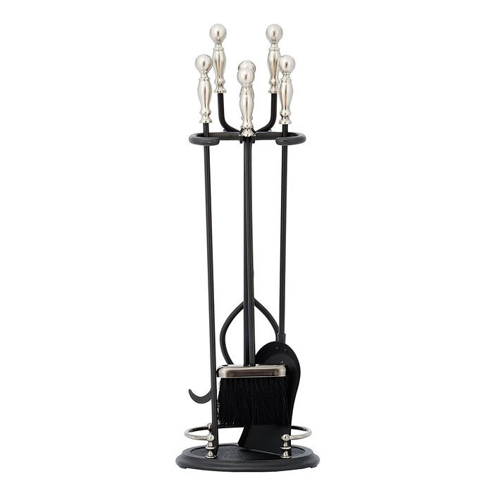 4 Piece Deluxe Ball Handle Fireplace Tool Set - Graphite and Pewter