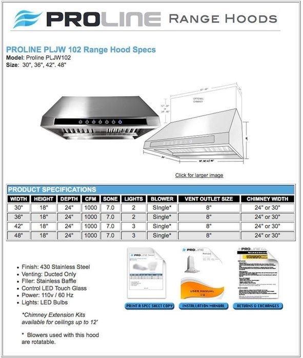 42" 1000 CFM Ducted Wall/Under Cabinet Range Hood N3