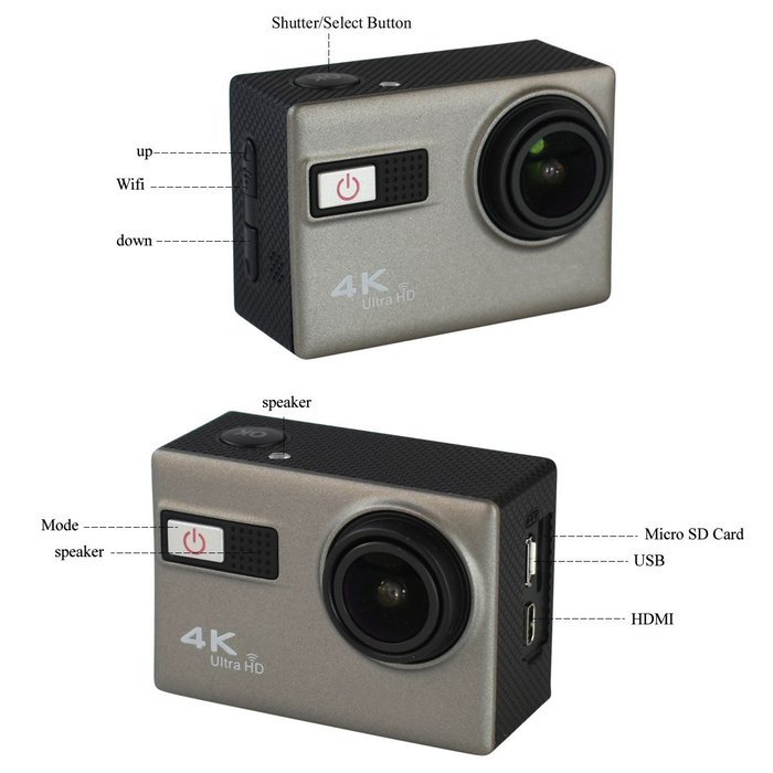 F68 4K 12MegaPixel WIFI HDMI 170 degree Waterproof Sport Action Camera (Grey) N7