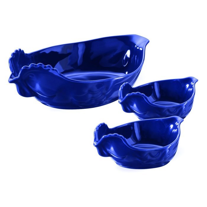 Revol 3 Piece Blue Porcelain Chicken Roaster Baking Dish Set