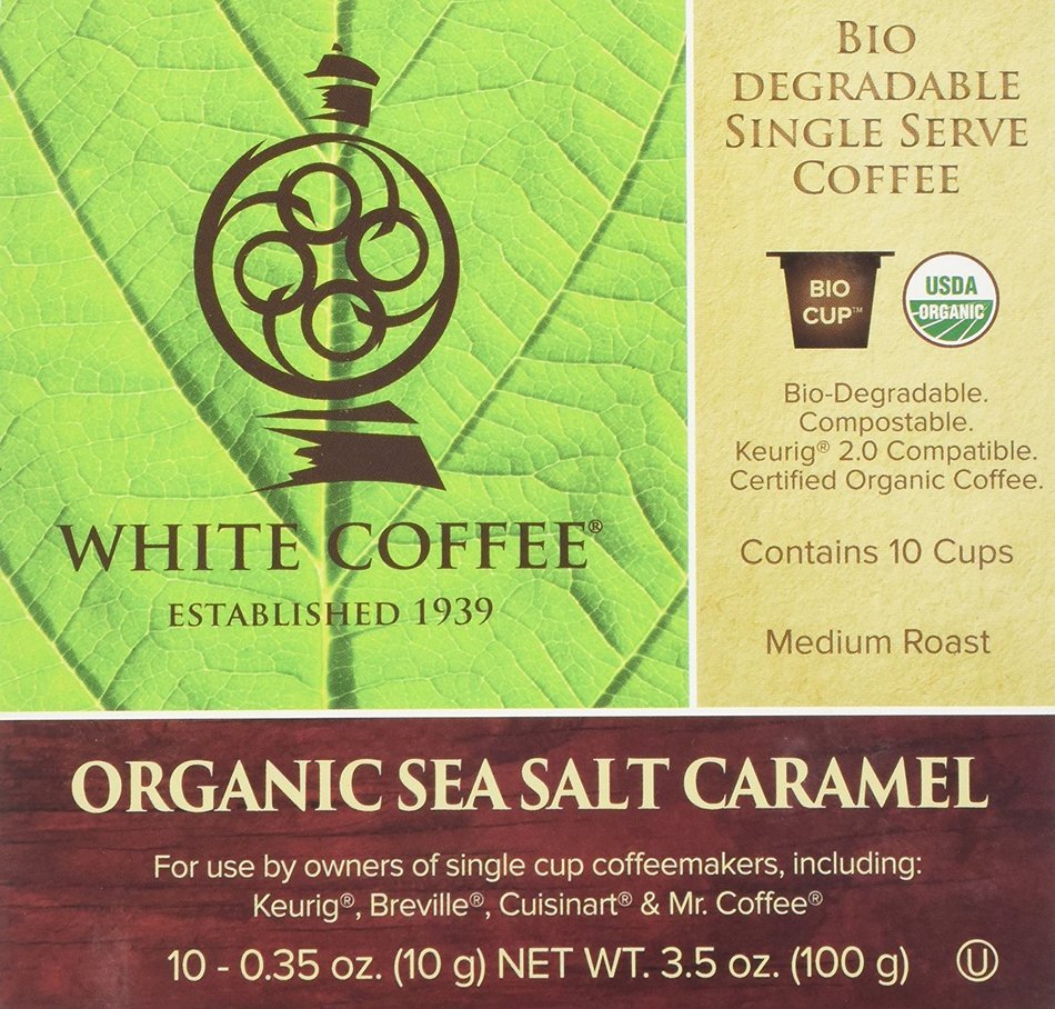 White Coffee Organic Single Serve Coffee, Sea Salt Caramel, 10 Count