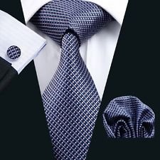 Dan Smatree Wedding Necktie Blue Bussiness Men Tie Hankerchief Cufflinks Set