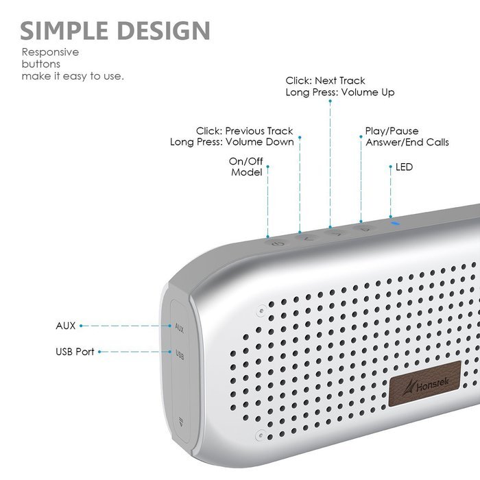 Honstek&nbsp;K5 Portable Wireless 4.0 Bluetooth Speaker, Compact Lightweight Waterproof Outdoor Speaker with Dual Driver... N6
