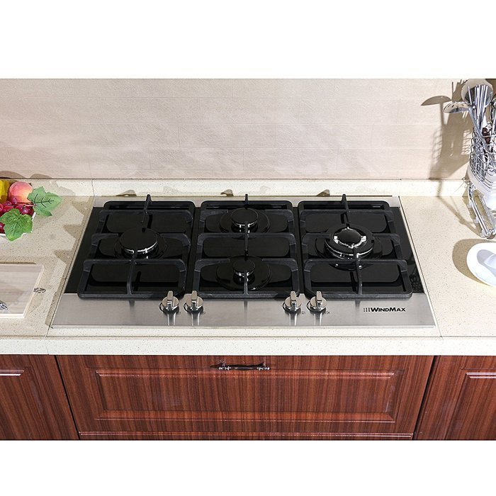 WindMax (R) 36 inch Fashion Design LPG & NG Stainless Steel Tempered Glass Built-in Kitchen 4 Burner Gas Hob Cooktops... N2