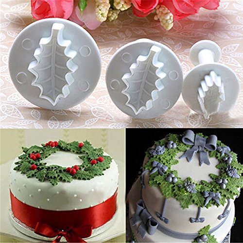 Generic 3pcs Baking Tool Cake Decorating Fondant Holly Leaf Mould Plunger Cutter Mold N4