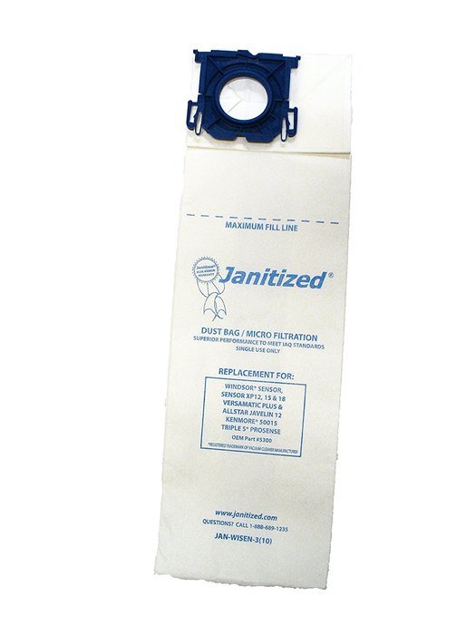 Janitized JAN-WISEN-3(10) Premium Replacement Commercial Vacuum Paper Bag, Windsor Sensor XP12, 15 and 18, Versamatic...