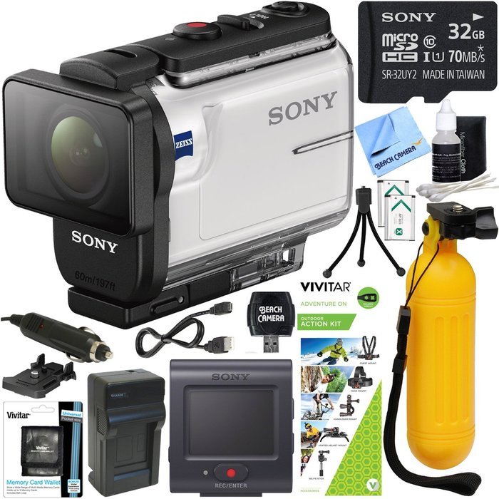 Sony HDR-AS300R Action Camera with Live View Remote + Outdoor Action Kit & Memory Bundle