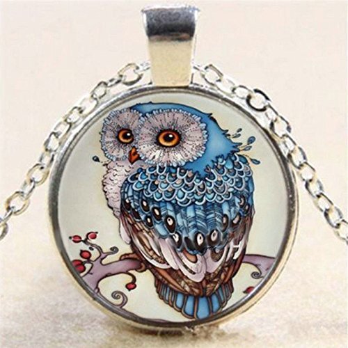 Vintage Retro Punk Cabochon Glass Pendant Silver Bronze Chain Necklace Jewelry N5