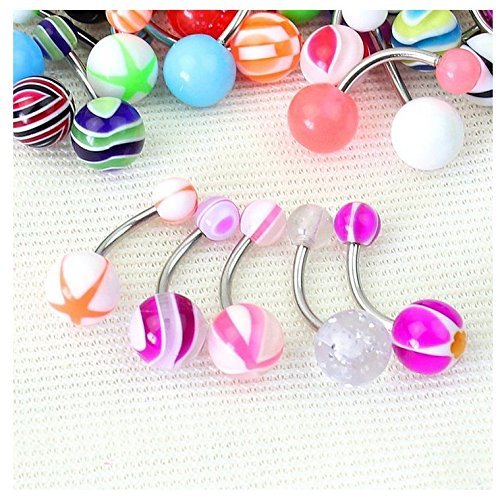 Kathy store INC 30 Pcs MIX Assorted Ball Belly Navel Barbell Bars Rings Body Piercing Jewelry N2