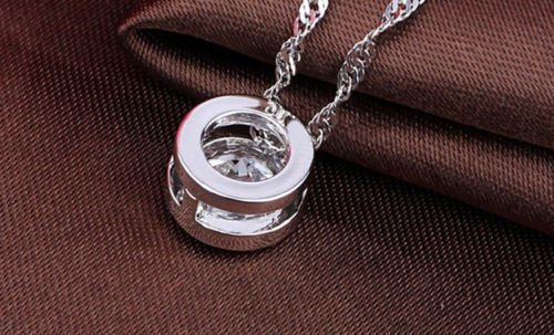 XPP 97F Round Single Rhinestone Silver plated Pendant Necklace Lovers Gift