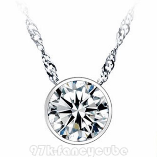 XPP 97F Round Single Rhinestone Silver plated Pendant Necklace Lovers Gift N2