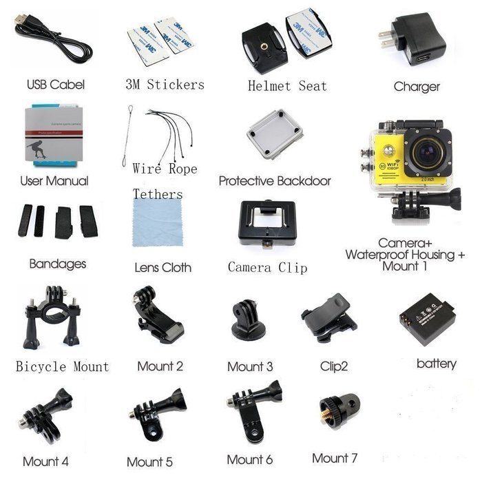 LAFEINA SJ7000 WIFI 2.0"LCD 1080P HD Waterproof Diving Sports Action Camera with 2 Batteries and 19 Accessories... N18