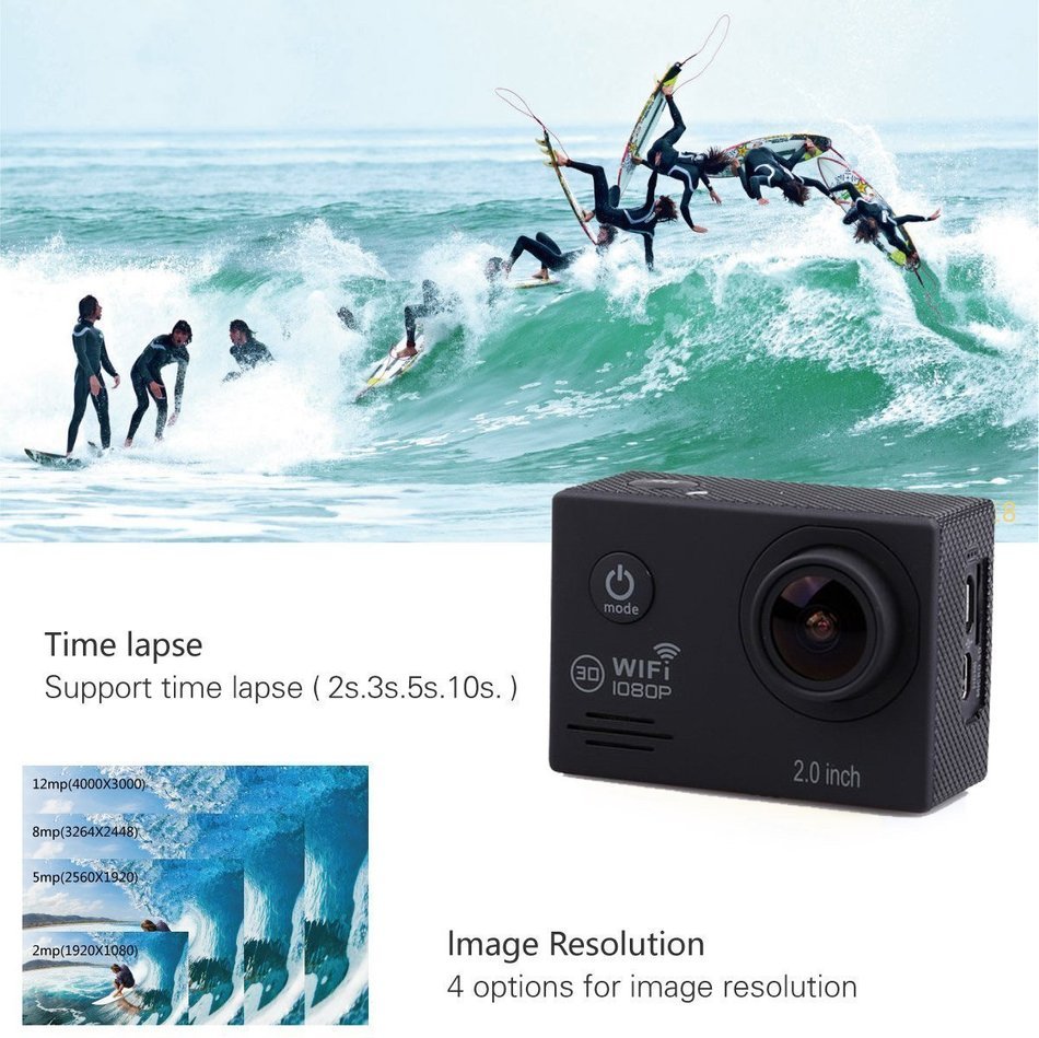 LAFEINA SJ7000 WIFI 2.0"LCD 1080P HD Waterproof Diving Sports Action Camera with 2 Batteries and 19 Accessories... N19