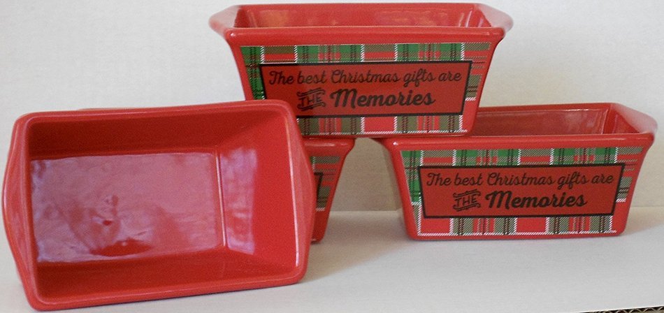 Christmas Stoneware Mini Loaf Pans - 4 Pan Bundle ('The Uglier the Sweater the Merrier the Holiday' Cross-stitch... N2
