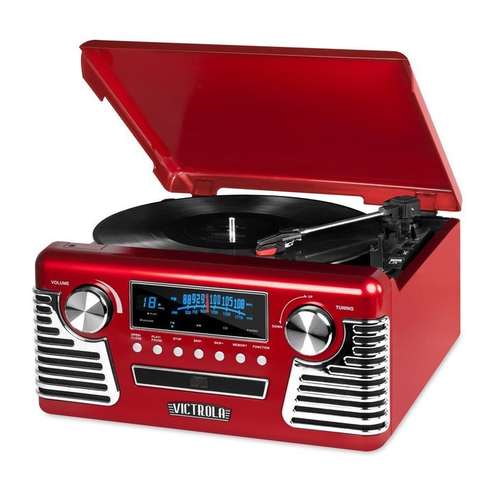 Victrola 50's Retro Record Player with Bluetooth and CD, Red N2