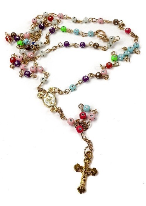 Catholic Multicolor Rosary Zirconia Crystals Blessed Mary Medal & INRI Cross